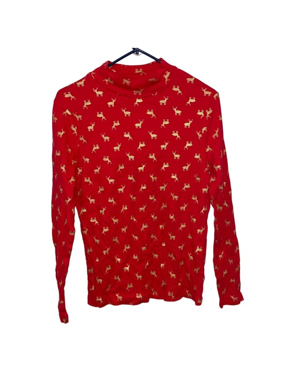White Stag Red Long Sleeve Turtleneck Shirt With Gold Reindeer Print Size M